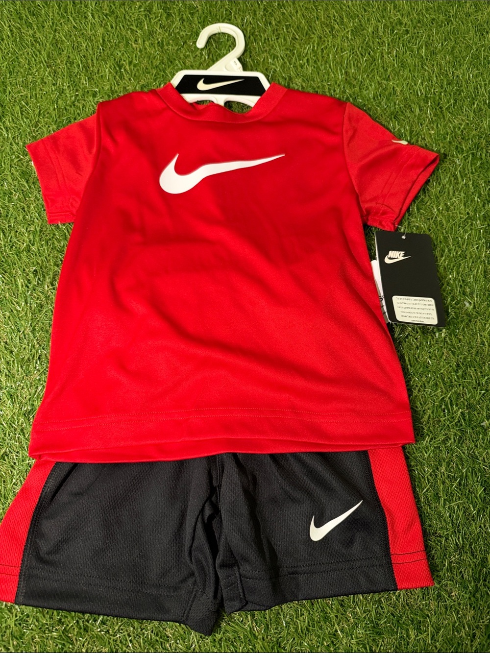 New Nike Kids' Red Short Sleeve Tee and Black Shorts Set